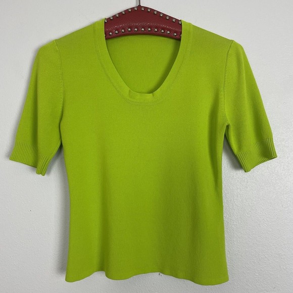 Vintage Tops - Vintage 90’s Lime Green Stretch Knit Short Sleeve Top S/M